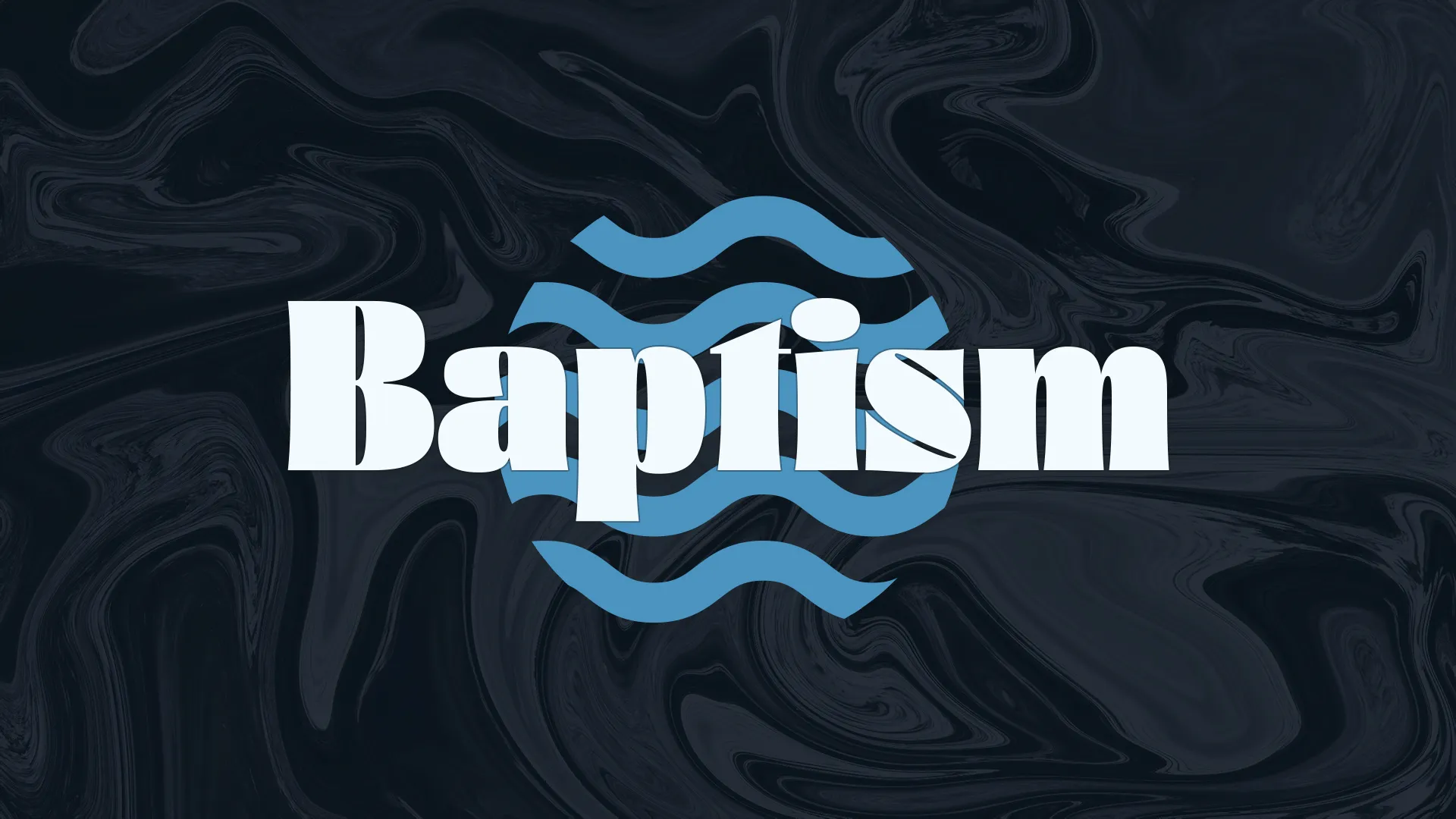 Dive into the sacred ceremony of baptism with this sleek and modern church media template. The flowing water symbol intertwined with bold typography stands out against the dark, marbled background, creating a powerful visual for this significant event.