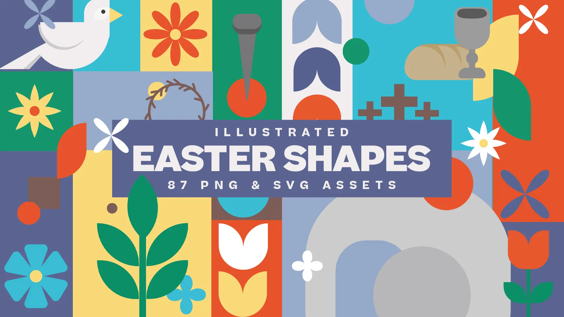 This Vibrant Church Media Toolkit Features &Quot;Illustrated Easter Shapes,&Quot; A Collection Of 87 Png And Svg Assets, Bringing A Playful And Modern Visual Storytelling Element To Easter Celebrations.